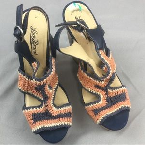 Lucky Brand EUC coral and blue wedge sandals